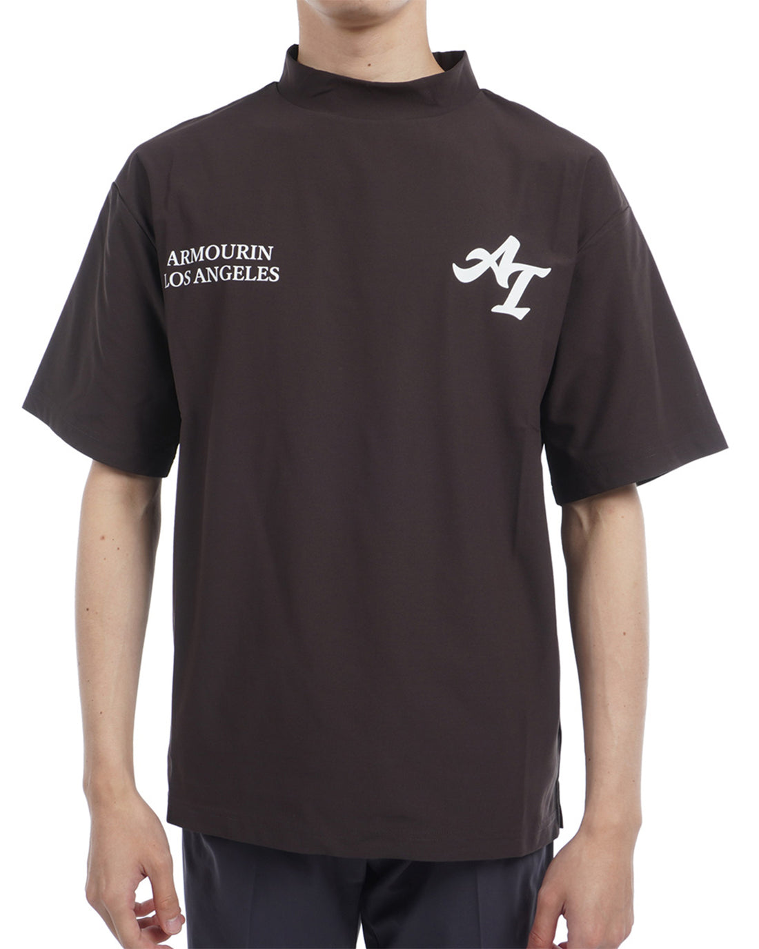 [ARMOURIN アーマーイン] メンズ Tシャツ モックネック ルーズフィット ワールド デザイン バックプリント 日本製