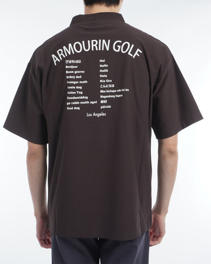 [ARMOURIN アーマーイン] メンズ Tシャツ モックネック ルーズフィット ワールド デザイン バックプリント 日本製