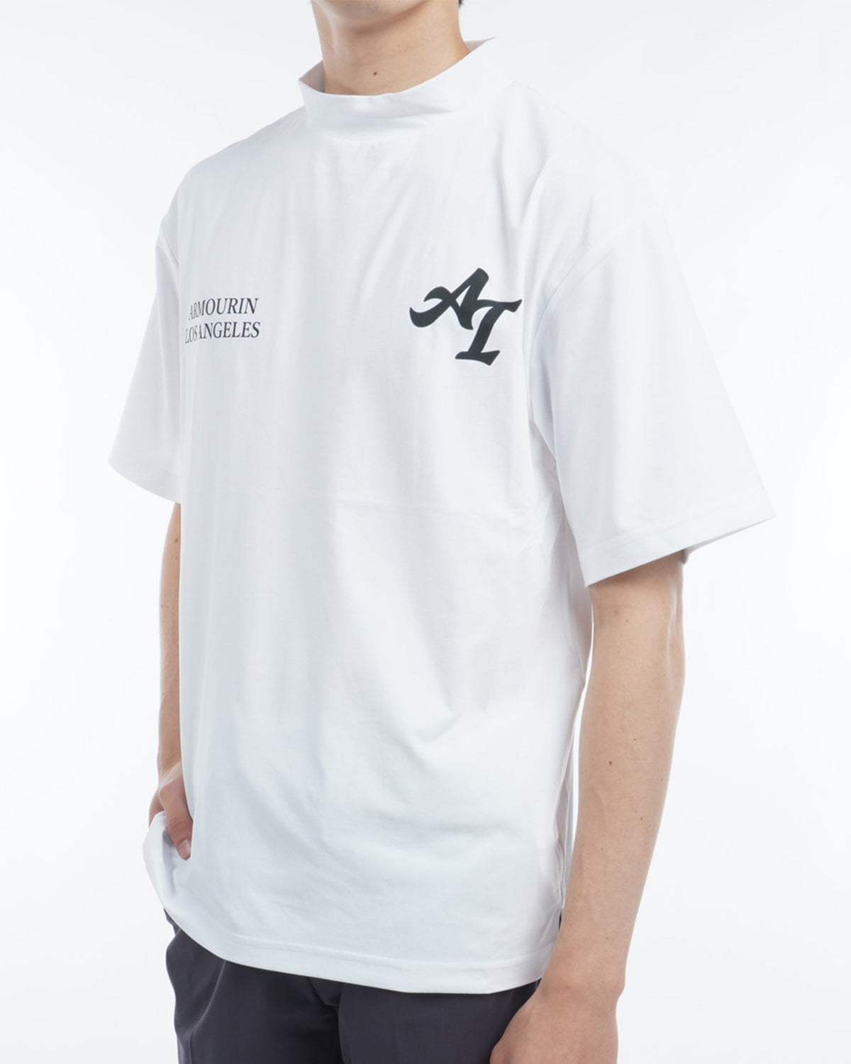 [ARMOURIN アーマーイン] メンズ Tシャツ モックネック ルーズフィット ワールド デザイン バックプリント 日本製