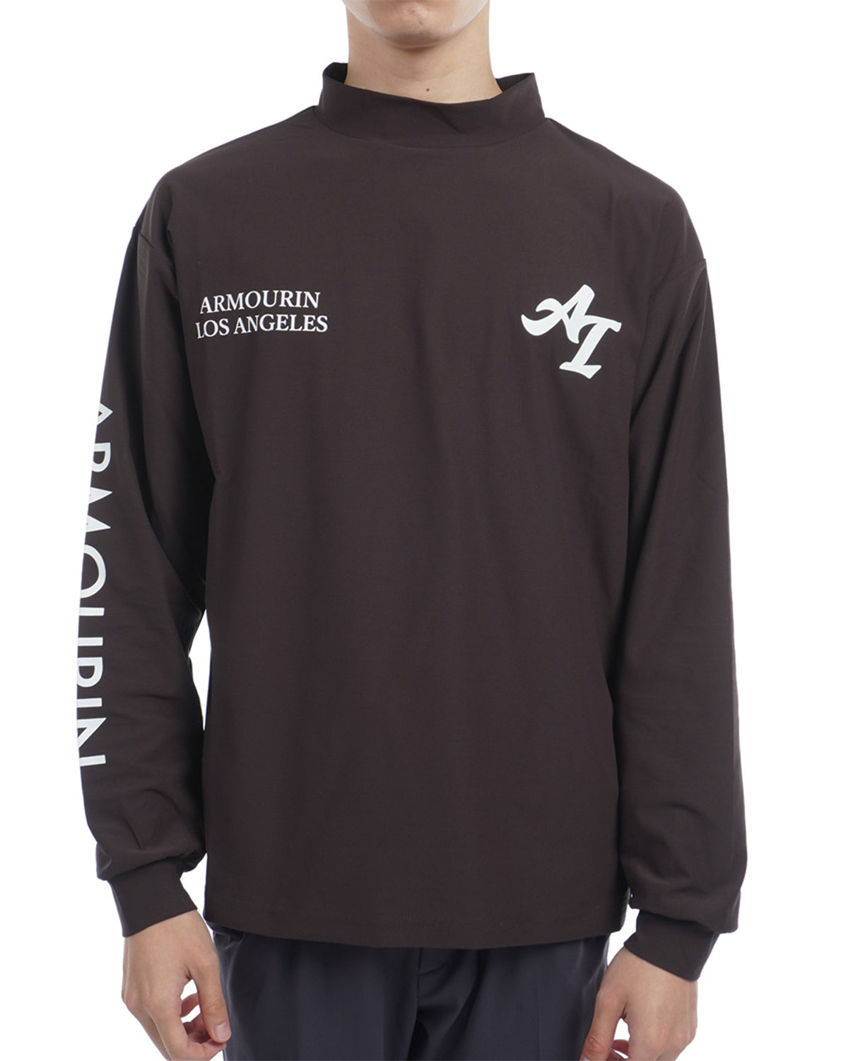 [ARMOURIN アーマーイン] メンズ Tシャツ 長袖 モックネック ルーズフィット バックプリント 袖プリント 日本製
