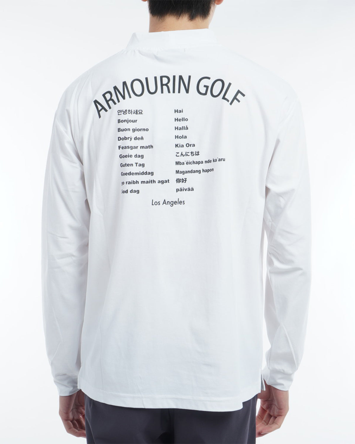 [ARMOURIN アーマーイン] メンズ Tシャツ 長袖 モックネック ルーズフィット バックプリント 袖プリント 日本製