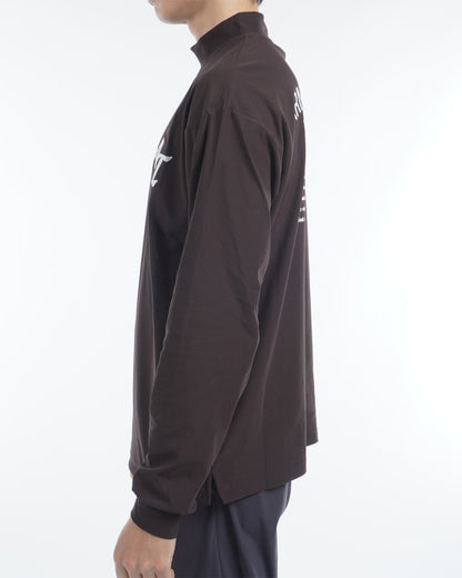 [ARMOURIN アーマーイン] メンズ Tシャツ 長袖 モックネック ルーズフィット バックプリント 袖プリント 日本製