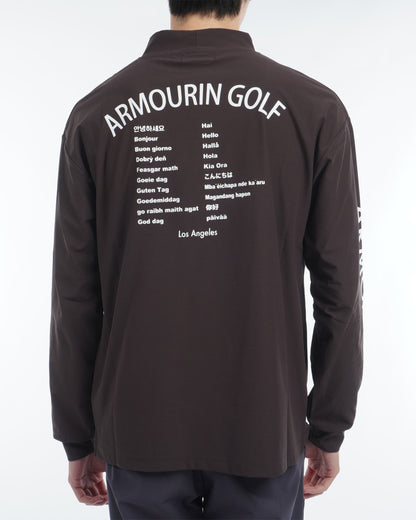 [ARMOURIN アーマーイン] メンズ Tシャツ 長袖 モックネック ルーズフィット バックプリント 袖プリント 日本製