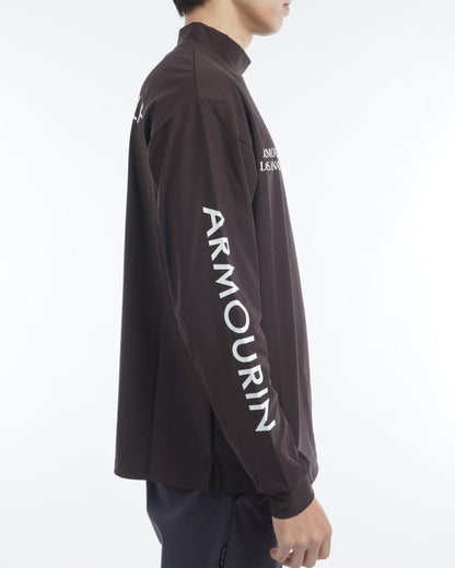 [ARMOURIN アーマーイン] メンズ Tシャツ 長袖 モックネック ルーズフィット バックプリント 袖プリント 日本製