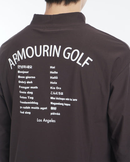 [ARMOURIN アーマーイン] メンズ Tシャツ 長袖 モックネック ルーズフィット バックプリント 袖プリント 日本製