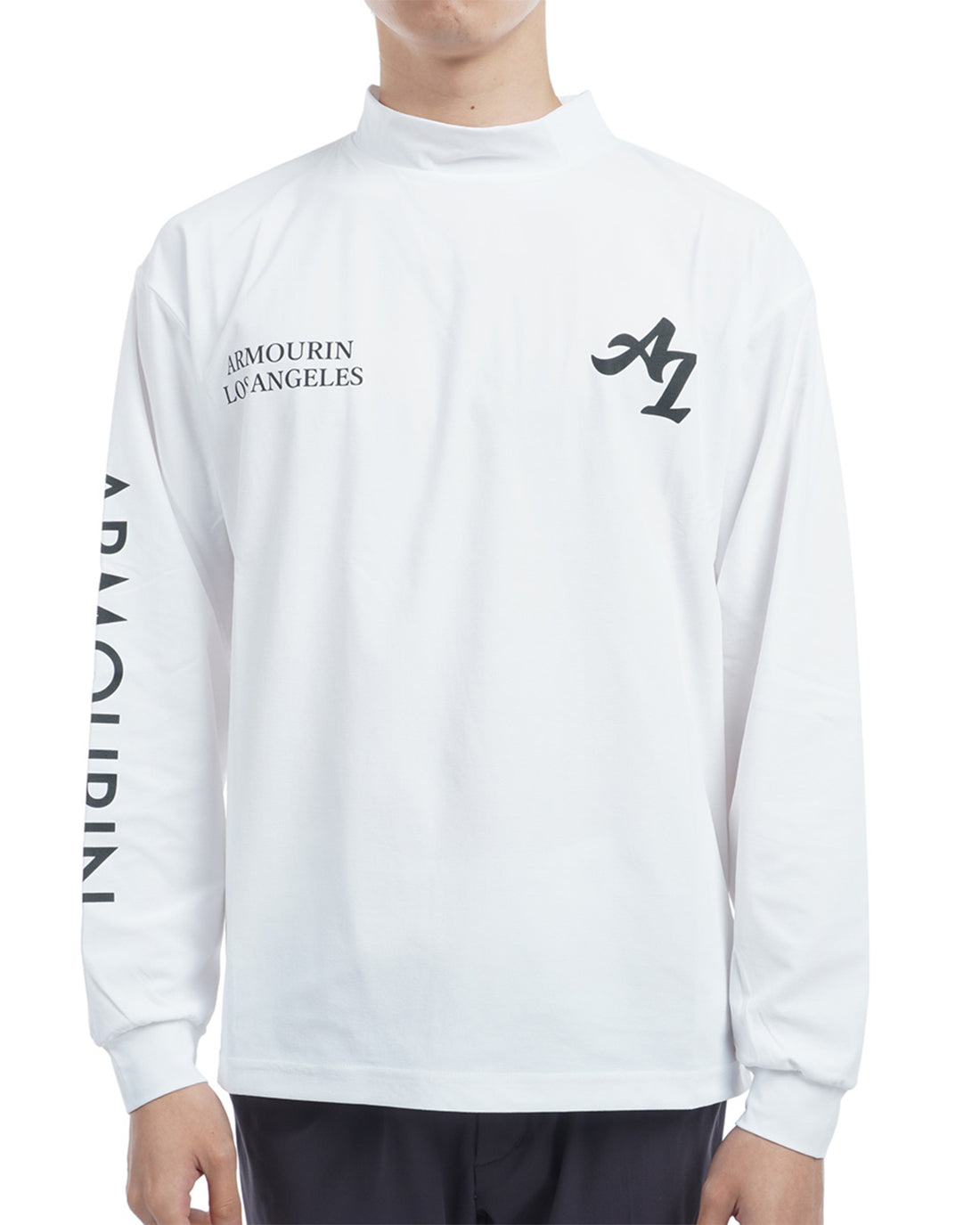 [ARMOURIN アーマーイン] メンズ Tシャツ 長袖 モックネック ルーズフィット バックプリント 袖プリント 日本製