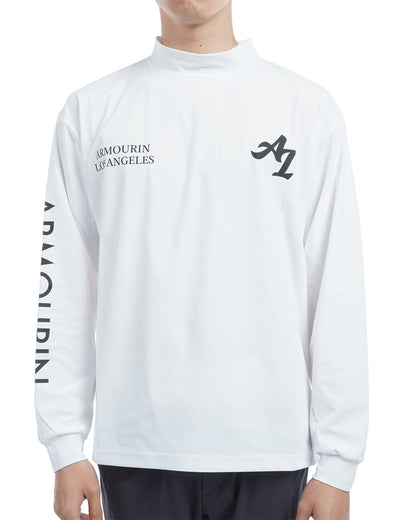 [ARMOURIN アーマーイン] メンズ Tシャツ 長袖 モックネック ルーズフィット バックプリント 袖プリント 日本製