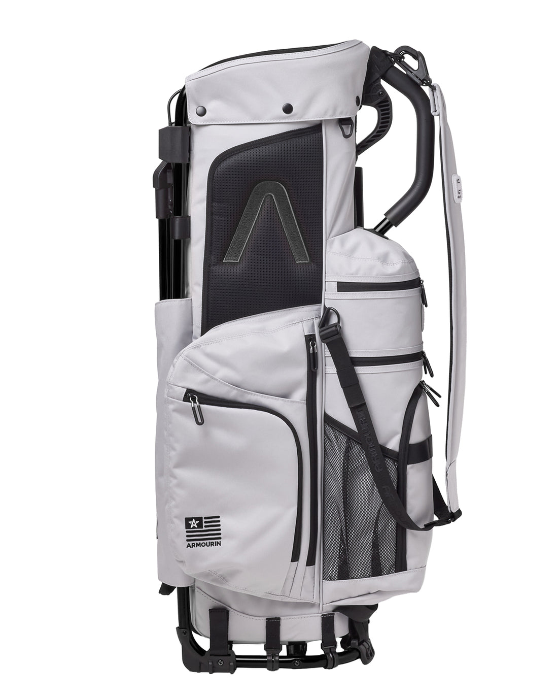 [ARMOURIN アーマーイン] ゴルフ キャディバッグ ブラックフレーム スタンド式 プロモデル 9.0型 2025年最新 アップグレードモデル AFOシステム搭載 軽量